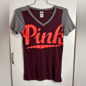 Victorias Secret Pink V-Neck Graphic Logo Tee
